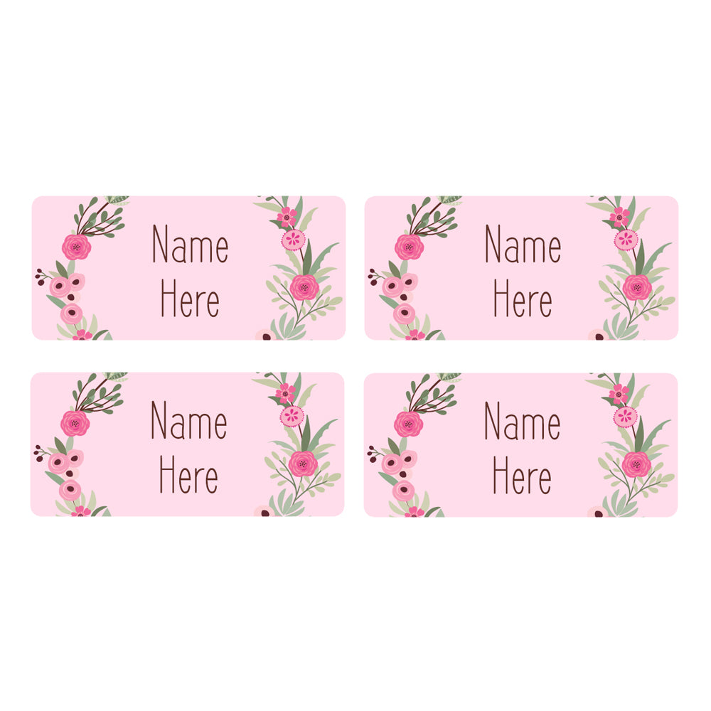 Flower Wreath Rectangle Name Labels 32pk