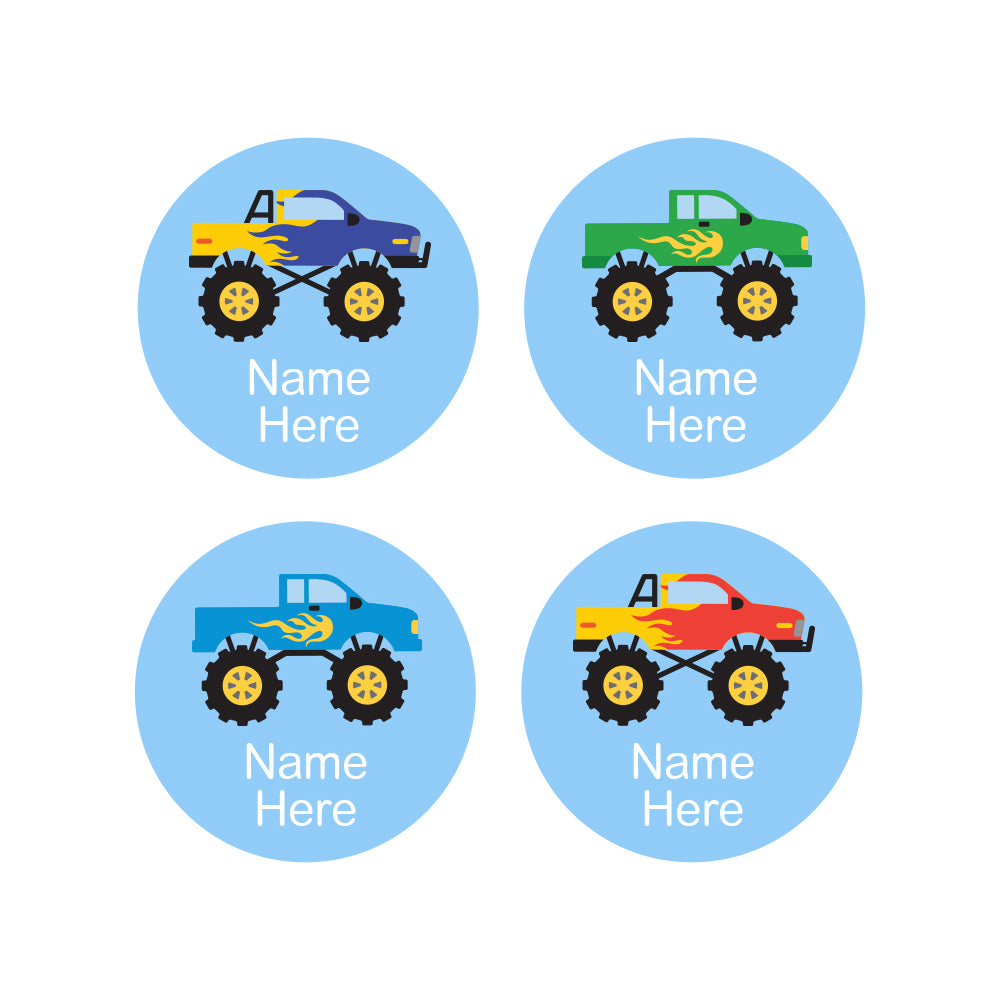 Monster Truck Round Name Labels 30pk