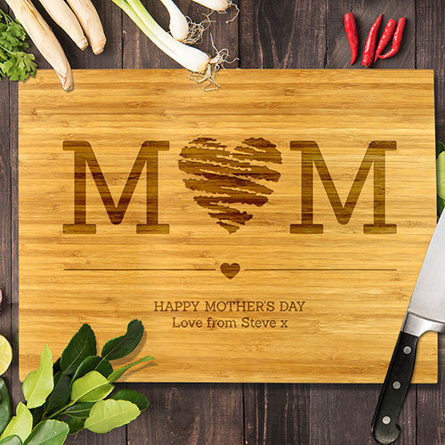 Mum Heart Bamboo Cutting Board 8x11"