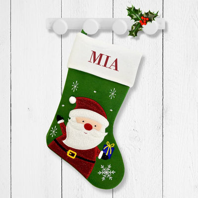 Happy Santa Green Santa Stocking