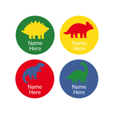 Dino Silhouette Round Name Labels 30pk