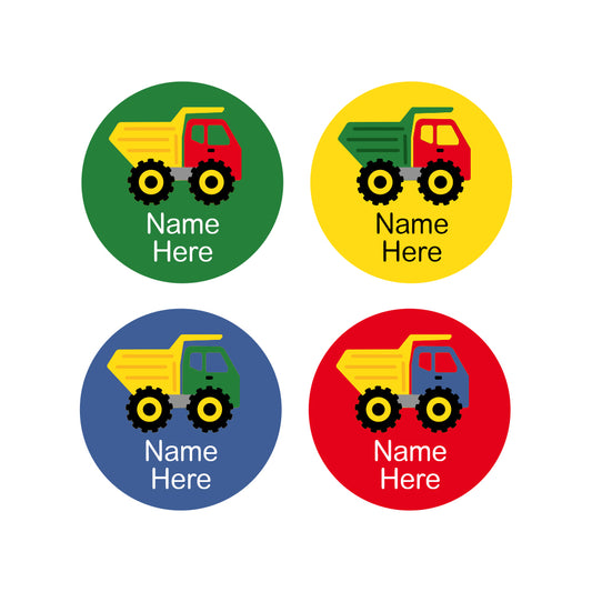 Dump Truck Round Name Labels 30pk