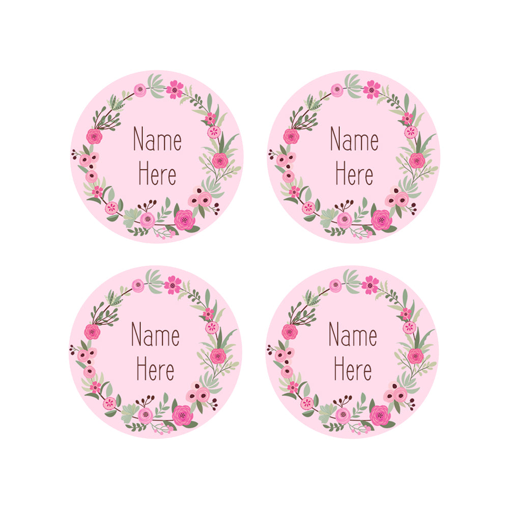 Flower Wreath Round Name Labels 30pk