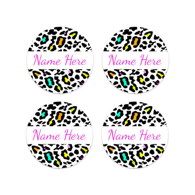 Leopard Print Round Name Labels 30pk