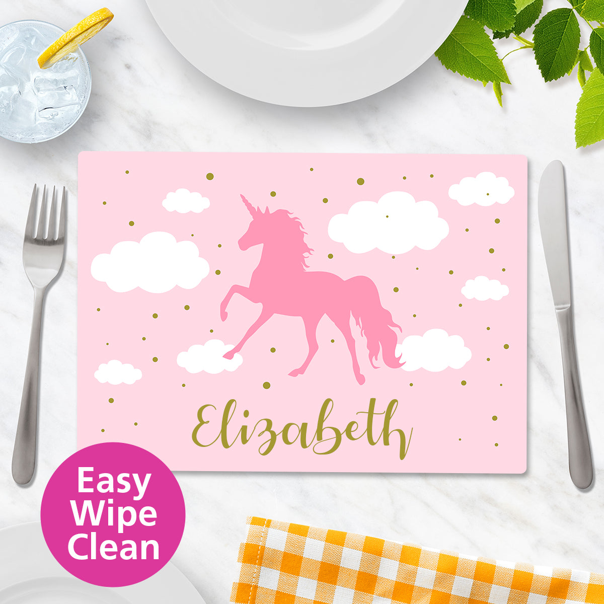 Pink Unicorn Wipe Clean Placemat - Large