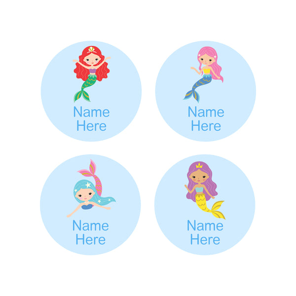 Mermaids Round Name Labels 30pk