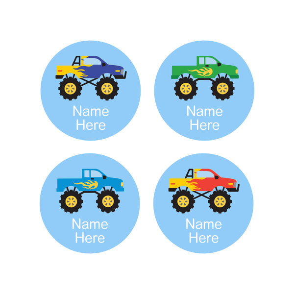 Monster Truck Round Name Labels 30pk