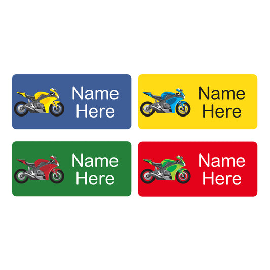 Motorbike Rectangle Name Labels 32pk