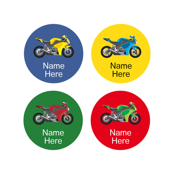 Motorbike Round Name Labels 30pk