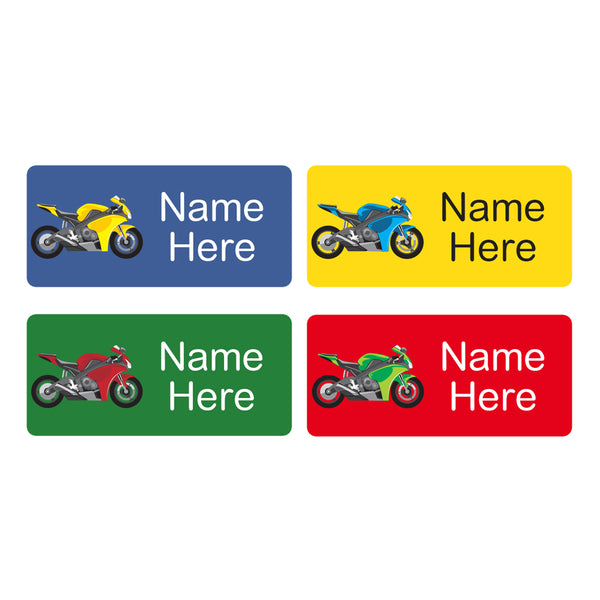 Motorbike Rectangle Name Labels 32pk