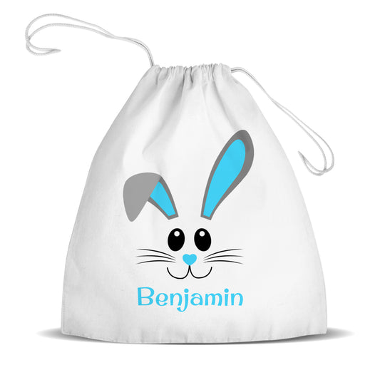 Blue Bunny Face Premium Drawstring Bag