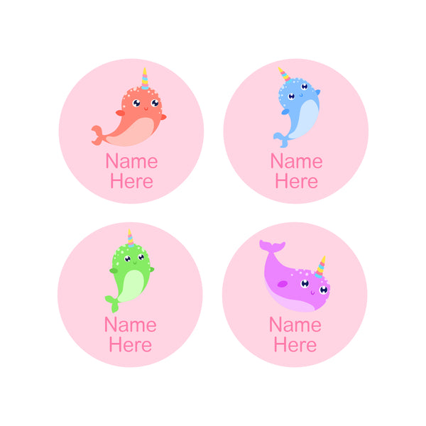 Narwhal Round Name Labels 30pk