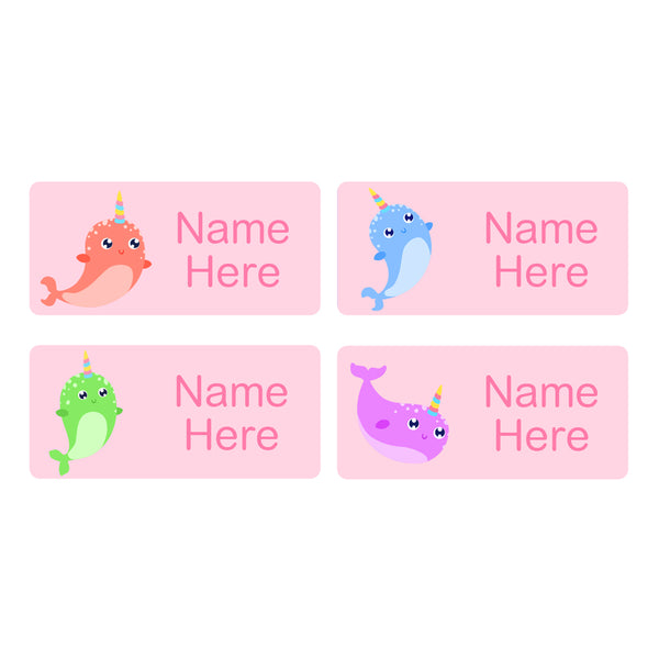 Narwhal Rectangle Name Labels 32pk