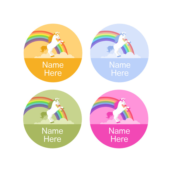 Rainbow Unicorn Round Name Labels 30pk