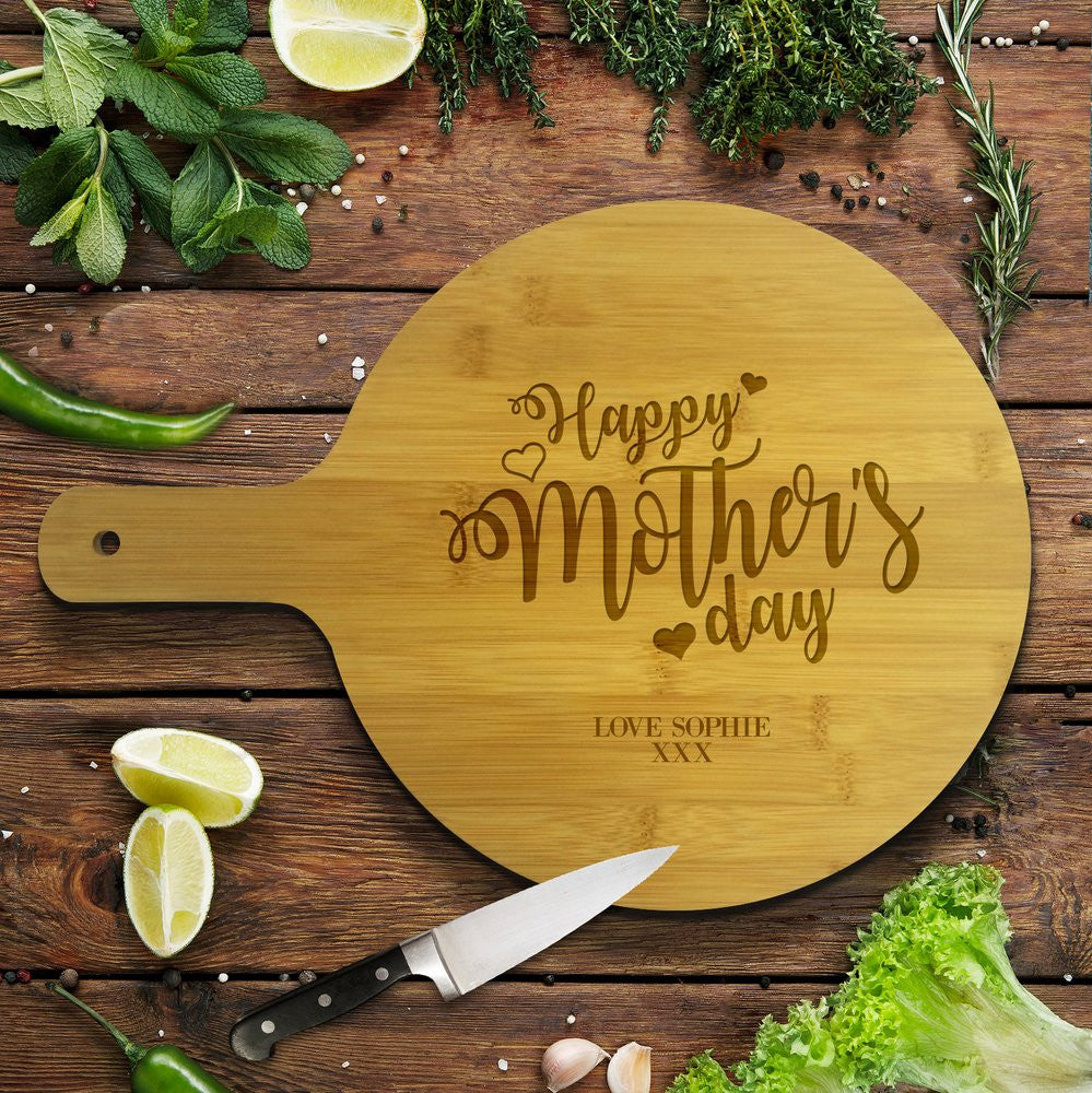Happy Mother's Day Round Bamboo Serving Board