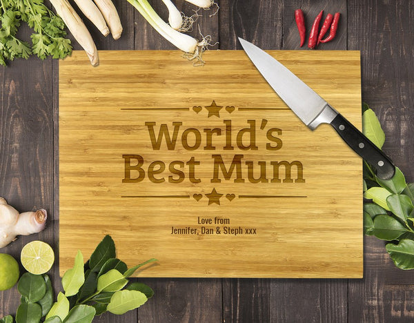 World's Best Mum Bamboo Cutting Board 8x11"