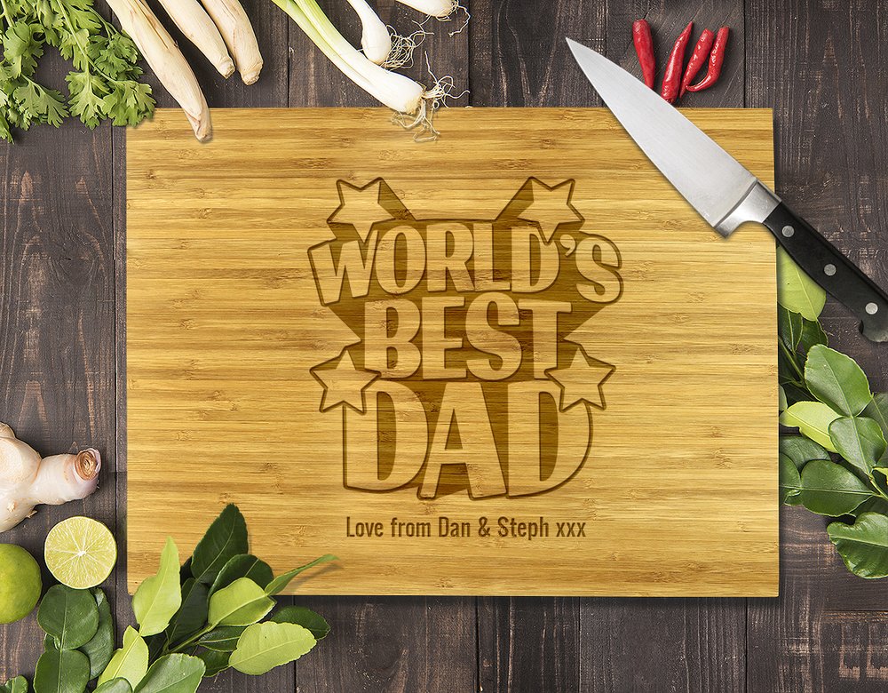 World's Best Dad Bamboo Cutting Board 8x11"