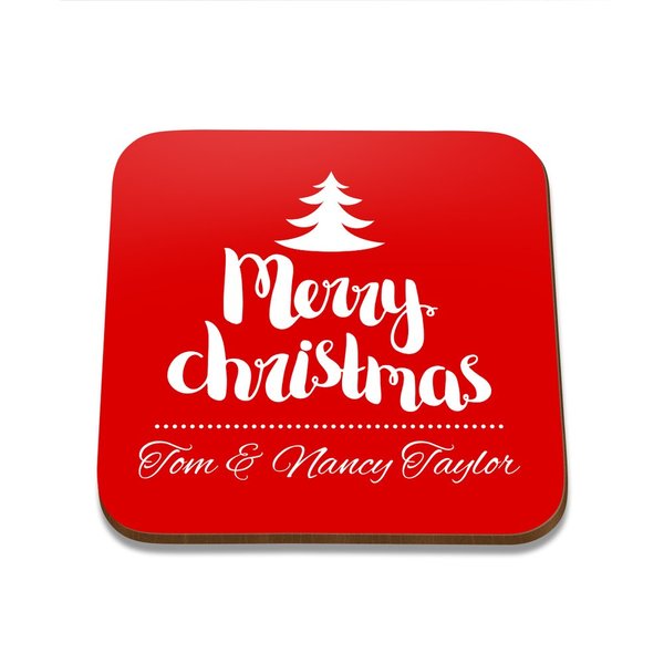 Merry Christmas Square Coaster - Single