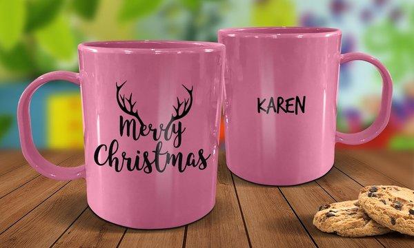 Antler Plastic Christmas Mug - Pink