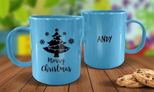 Christmas Tree Plastic Christmas Mug - Blue