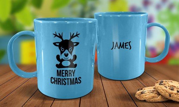 Cute Reindeer Plastic Christmas Mug - Blue