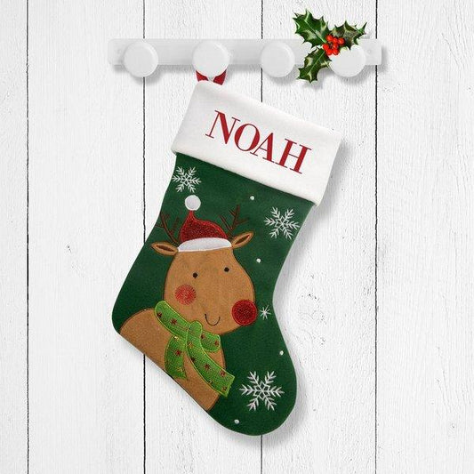 Cute Reindeer Green Santa Stocking (Temporary Out of Stock)