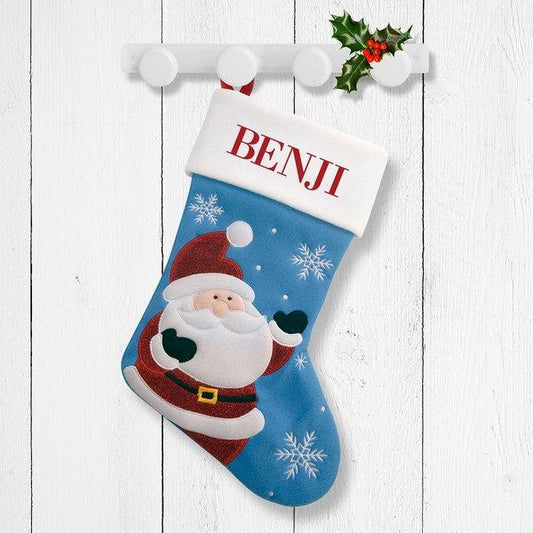 Happy Santa Blue Santa Stocking