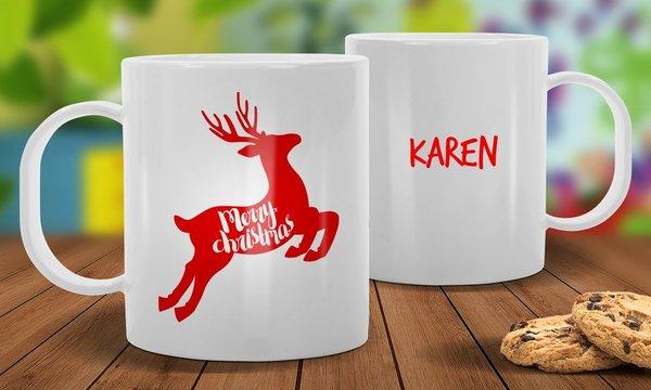 Reindeer White Plastic Christmas Mug