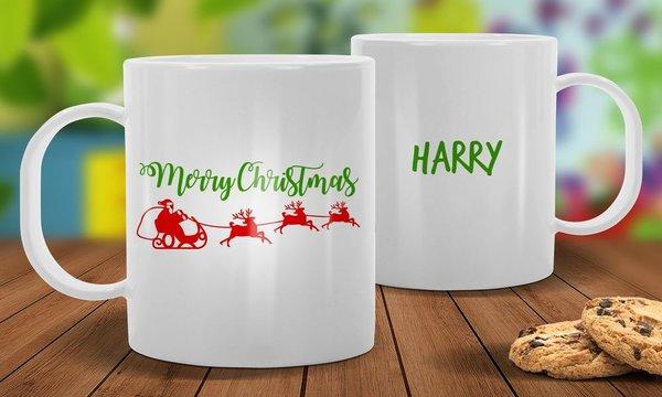 Santa Sleigh White Plastic Christmas Mug
