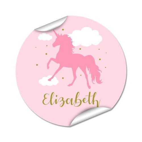 Pink Unicorn Round Labels 45pk