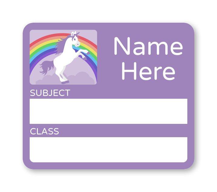 Purple Unicorn School Book Label